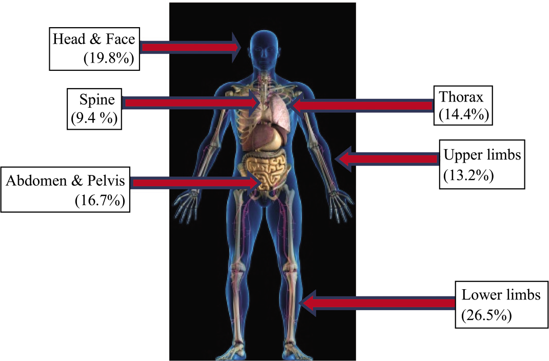 Frequency of all injuries by location