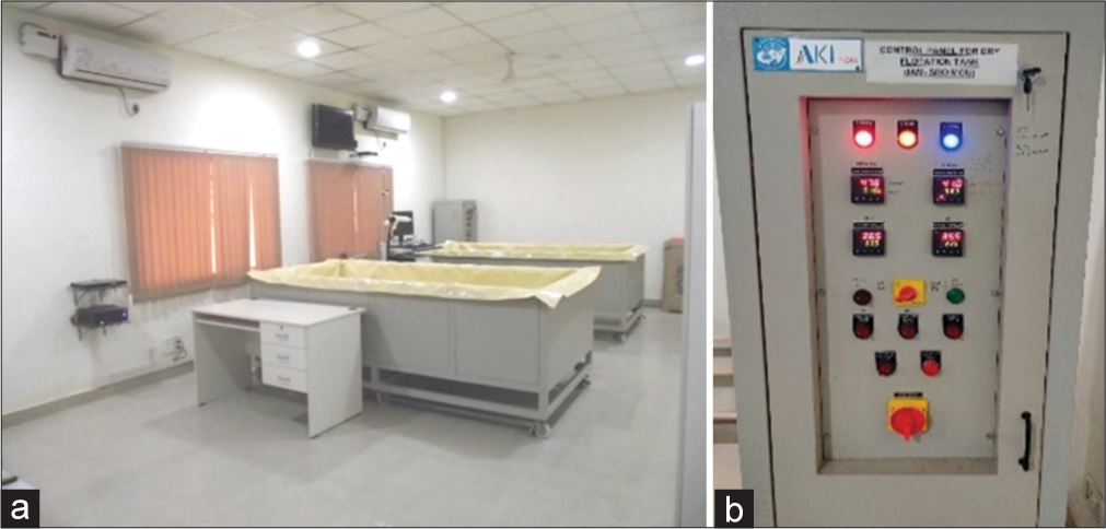 (a and b) Dry supine immersion tanks with control unit.